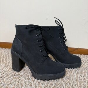 Timberland Allington Heights Black Nubuck Leather Heeled Boots Women's Size 8